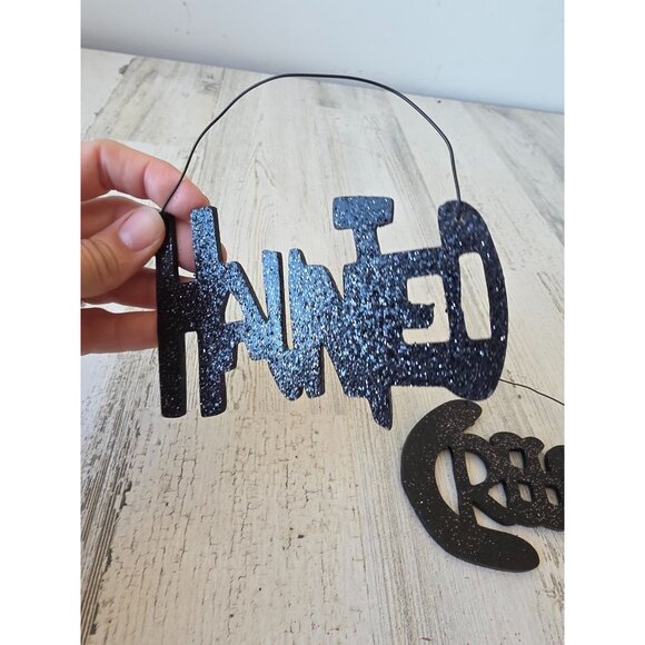 Glitter Halloween sparkle sign haunted creepy Black sparkle hanging decor home - Picture 2 of 7